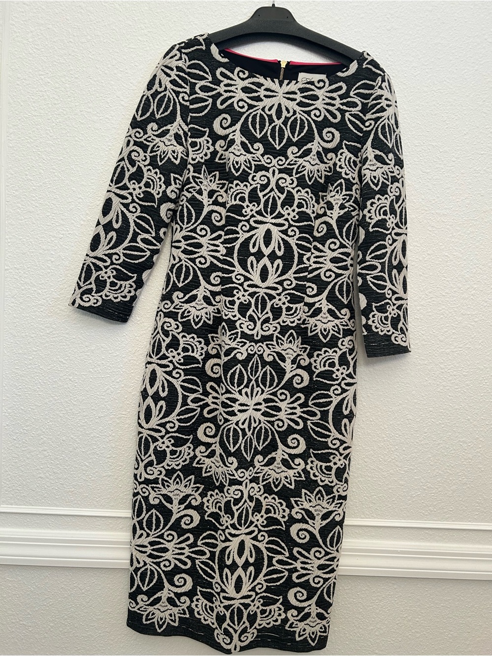 Eliza J Black Dress with Cream Lace-Style Pattern Size 4